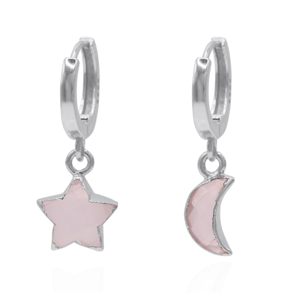 Joni Quartz Star & Moon Charm Huggies 925 Sterling Silver