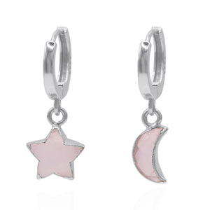 Joni Rose Quartz Star & Moon Charm Huggies | 925 Sterling Silver