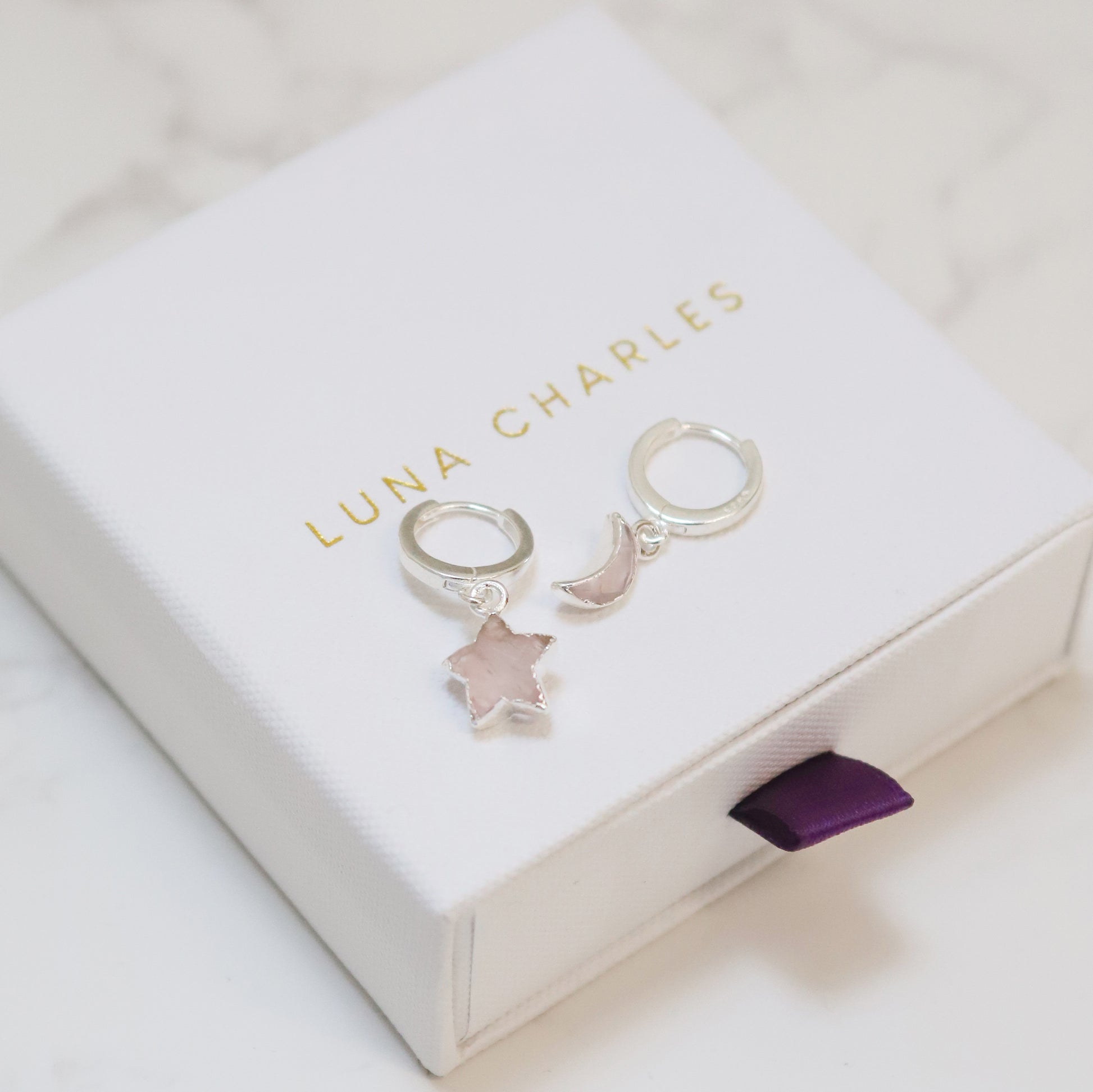 Joni Rose Quartz Star & Moon Charm Huggies | 925 Sterling Silver