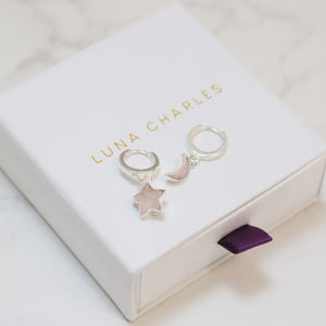 Joni Rose Quartz Star & Moon Charm Huggies | 925 Sterling Silver