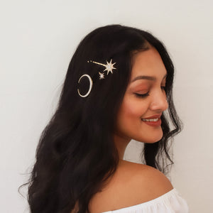 Juno Moon & Star Hair Clip Set | Gold