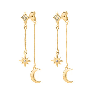 Karita Moon & Star Double Chain Earrings | 18k Gold Plated