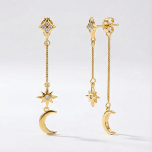 Karita Moon & Star Double Chain Earrings | 18k Gold Plated