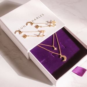 Moon & Star Layering Gift Set | Necklace & Earrings | 18k Gold Plated