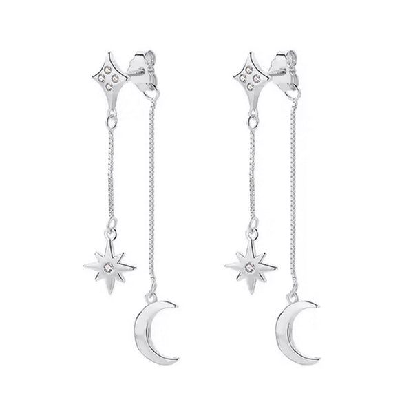 Karita Moon & Star Double Chain Earrings | 925 Sterling Silver