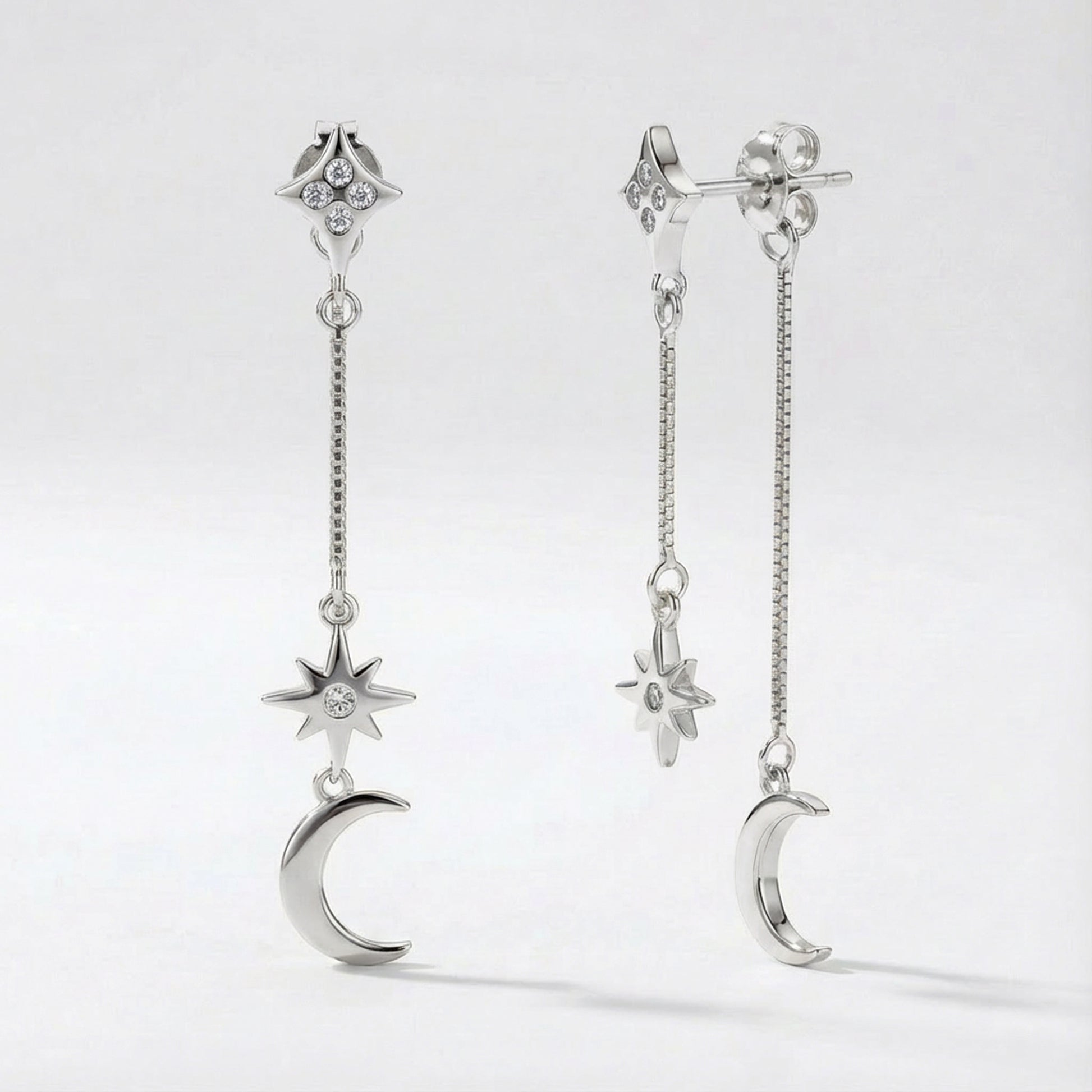 Karita Moon & Star Double Chain Earrings | 925 Sterling Silver