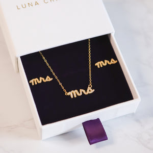 Bride 'Mrs' Gift Set | Earrings & Necklace | 18k Gold Plated