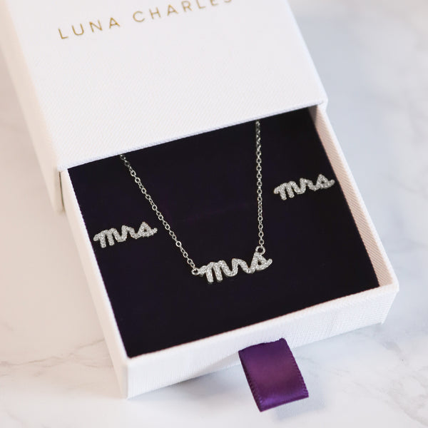 Bride 'Mrs' Gift Set | Earrings & Necklace | Sterling Silver