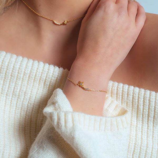 Shooting Star Gift Set | Necklace Earrings & Bracelet | 18k Gold Plated