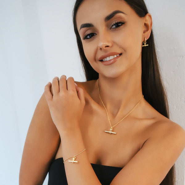 T-Bar Gift Set | Earrings Necklace & Bracelet | 18k Gold Plated