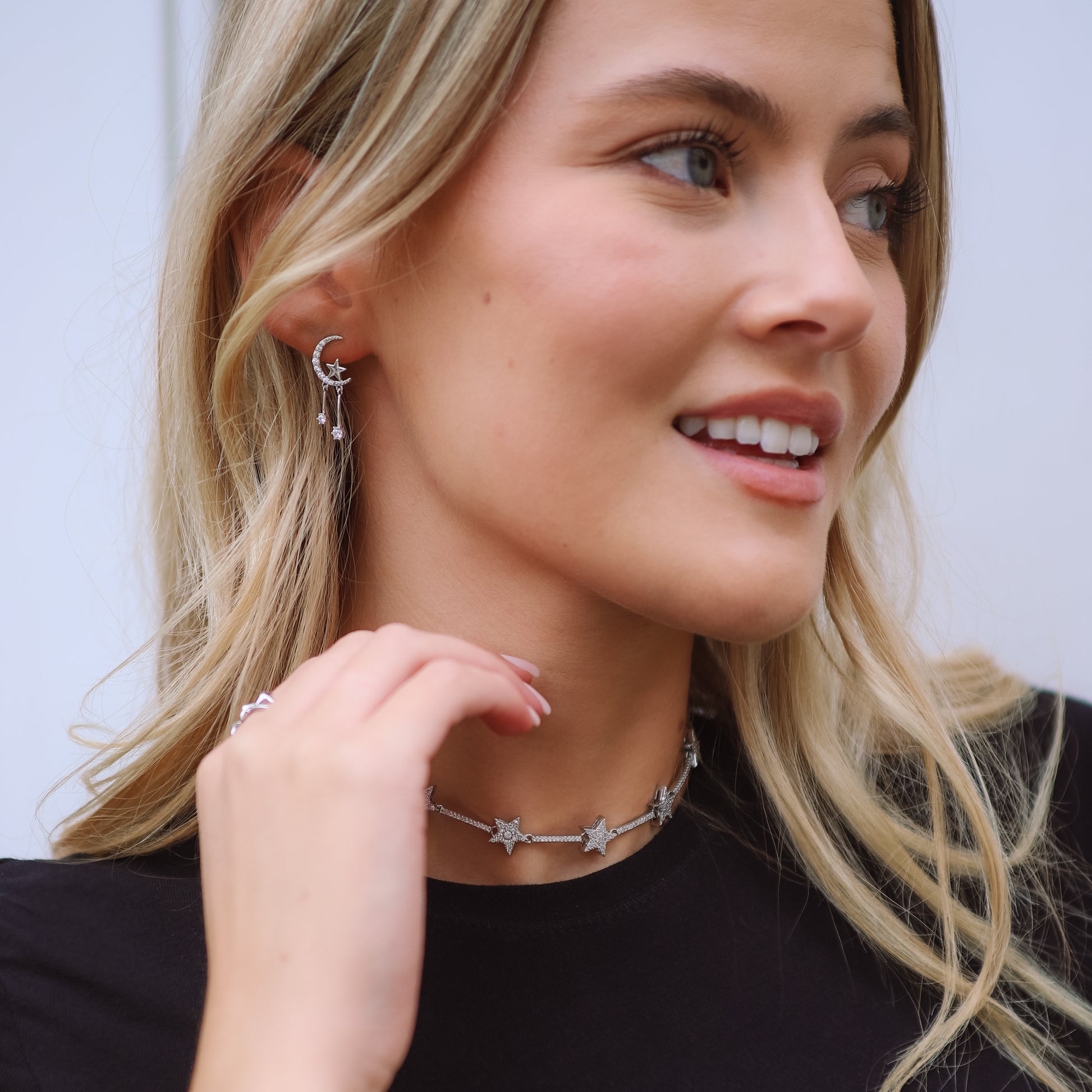 Zoe Moon & Star Drop Earrings | 925 Sterling Silver