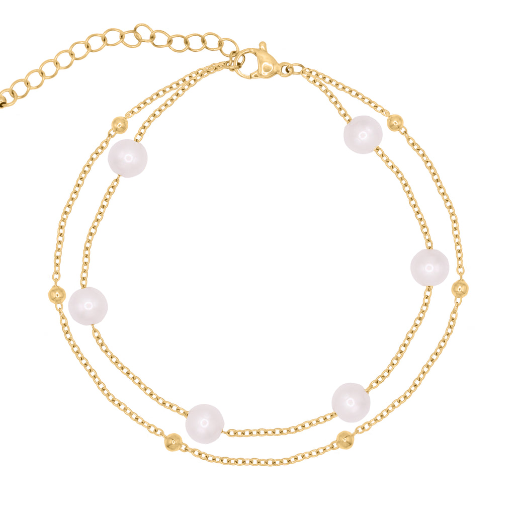 Mari Double Chain Pearl Anklet 18k Plated