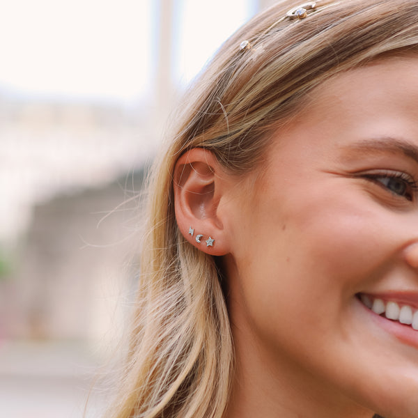 Miku Lightning, Moon & Star Stud Earrings Set | 925 Sterling Silver