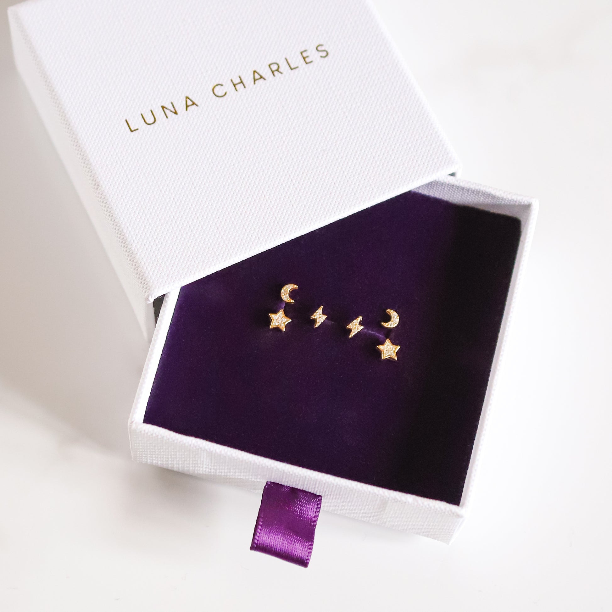 Miku Lightning, Moon & Star Stud Earrings Set | 18K Gold Plated