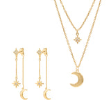 Moon & Star Layering Gift Set | Necklace & Earrings | 18k Gold Plated
