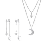 Moon & Star Layering Gift Set | Necklace & Earrings | 925 Sterling Silver