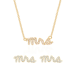 Bride 'Mrs' Gift Set | Earrings & Necklace | 18k Gold Plated