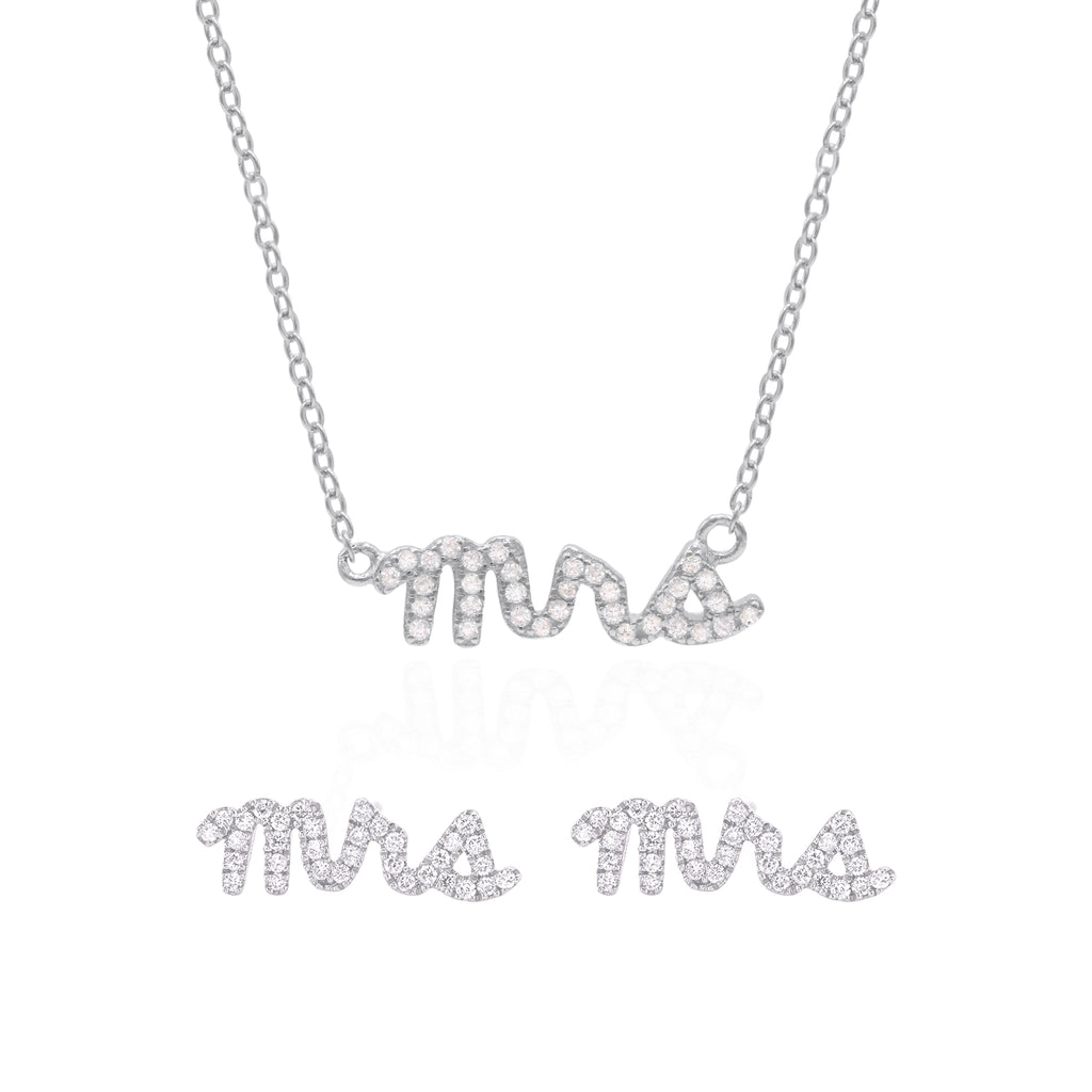 Bride Mrs Gift Set Earrings & Necklace Sterling