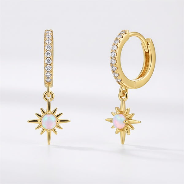 Neve Opal Star Huggie Hoop Earrings | 14K Gold Plated