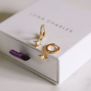 Neve Opal Star Huggie Hoop Earrings | 14K Gold Plated