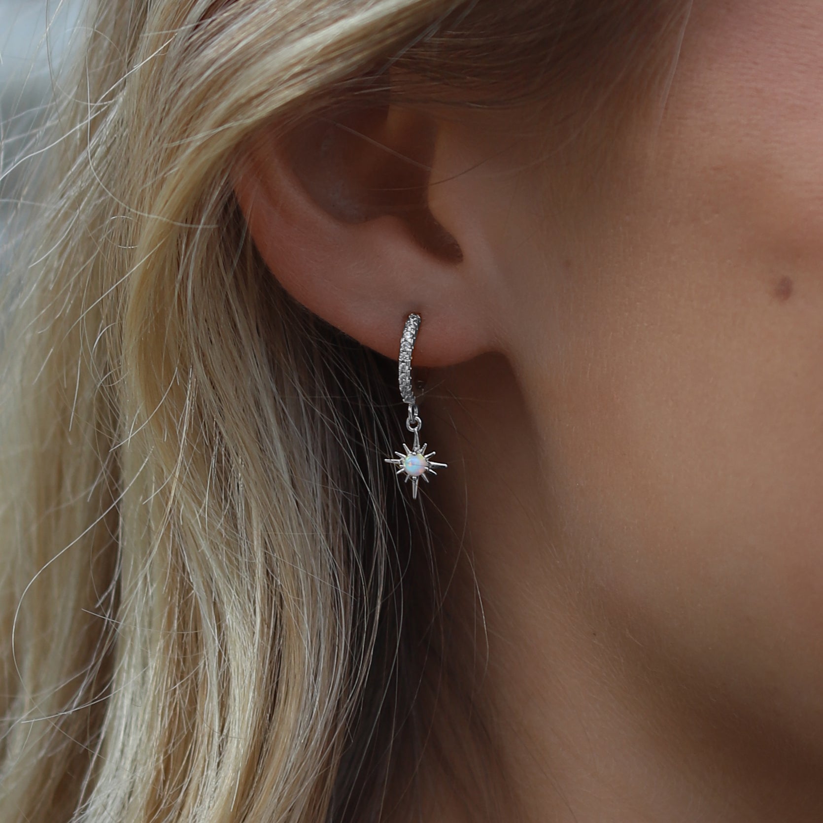 Neve Opal Star Huggie Hoop Earrings | 925 Sterling Silver