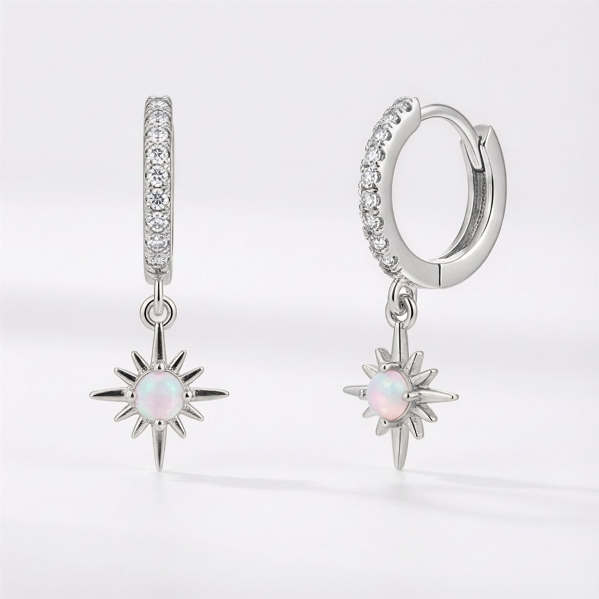 Neve Opal Star Huggie Hoop Earrings | 925 Sterling Silver