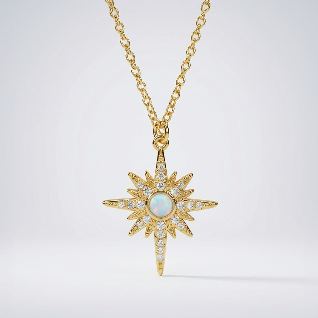 North Star Pendant Necklace 18K Plated