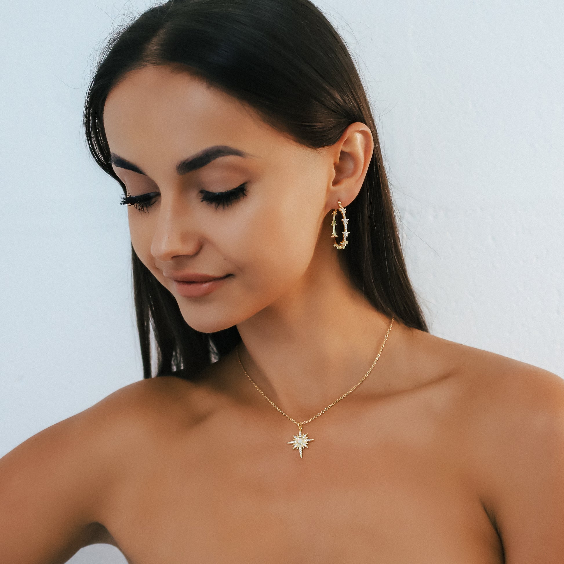 Aneira Star Hoop Earrings | 18K Gold Plated