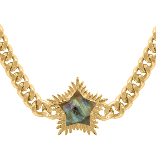 Odette Labradorite Spiky Star Choker Necklace | 18k Gold Plated