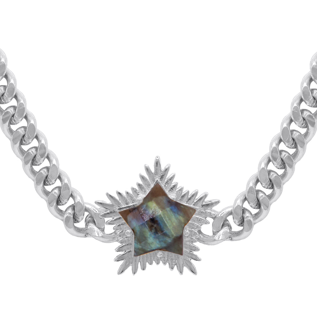 Odette Labradorite Spiky Star Choker Necklace 925 Sterling