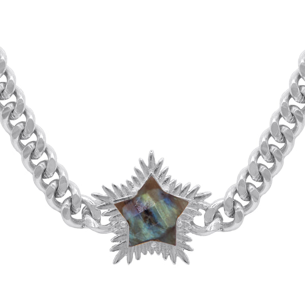 Odette Labradorite Spiky Star Choker Necklace | 925 Sterling Silver