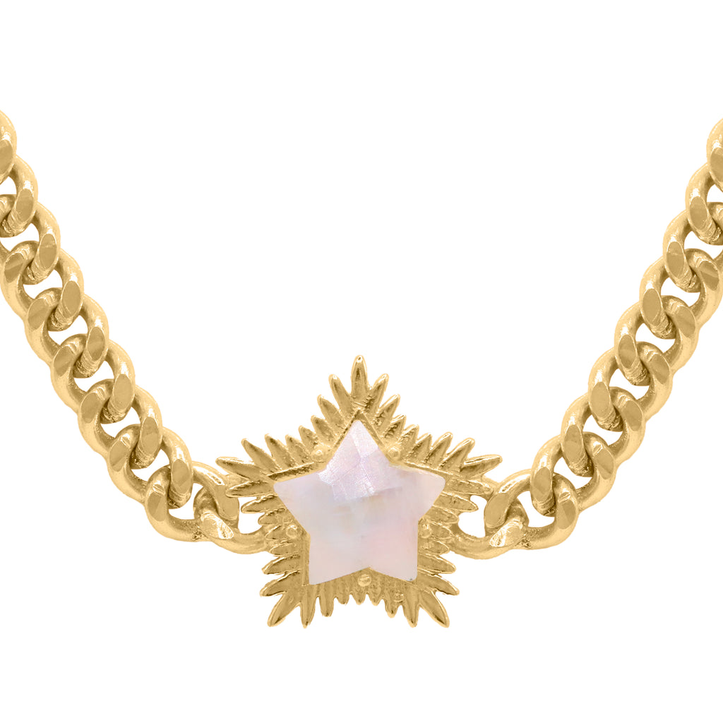 Odette Moonstone Spiky Star Choker Necklace 18K Plated
