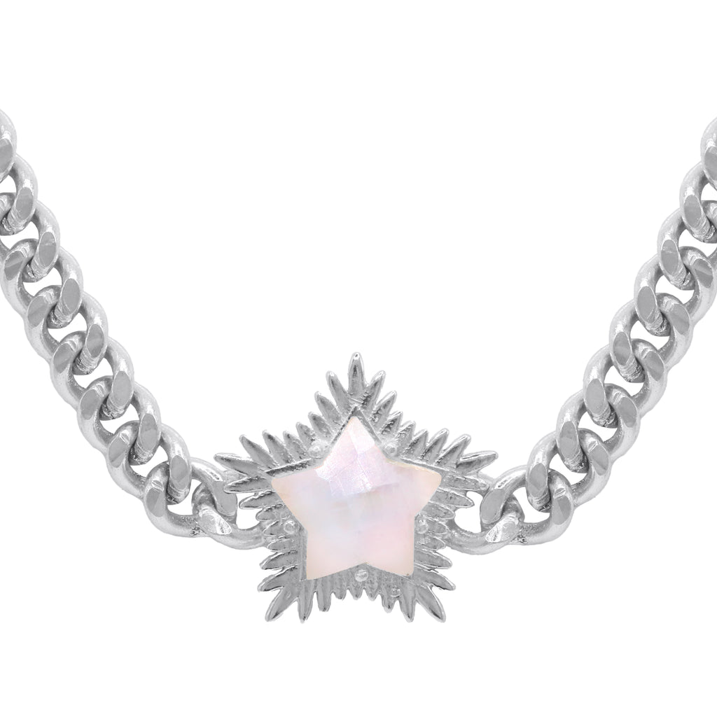Odette Moonstone Spiky Star Choker Necklace 925 Sterling