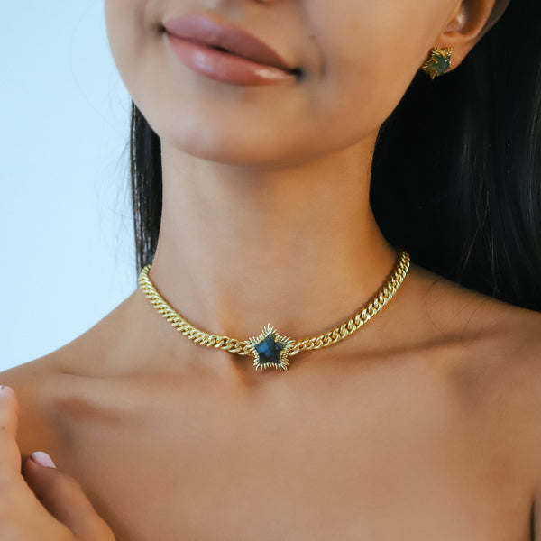 Odette Labradorite Spiky Star Choker Necklace | 18k Gold Plated