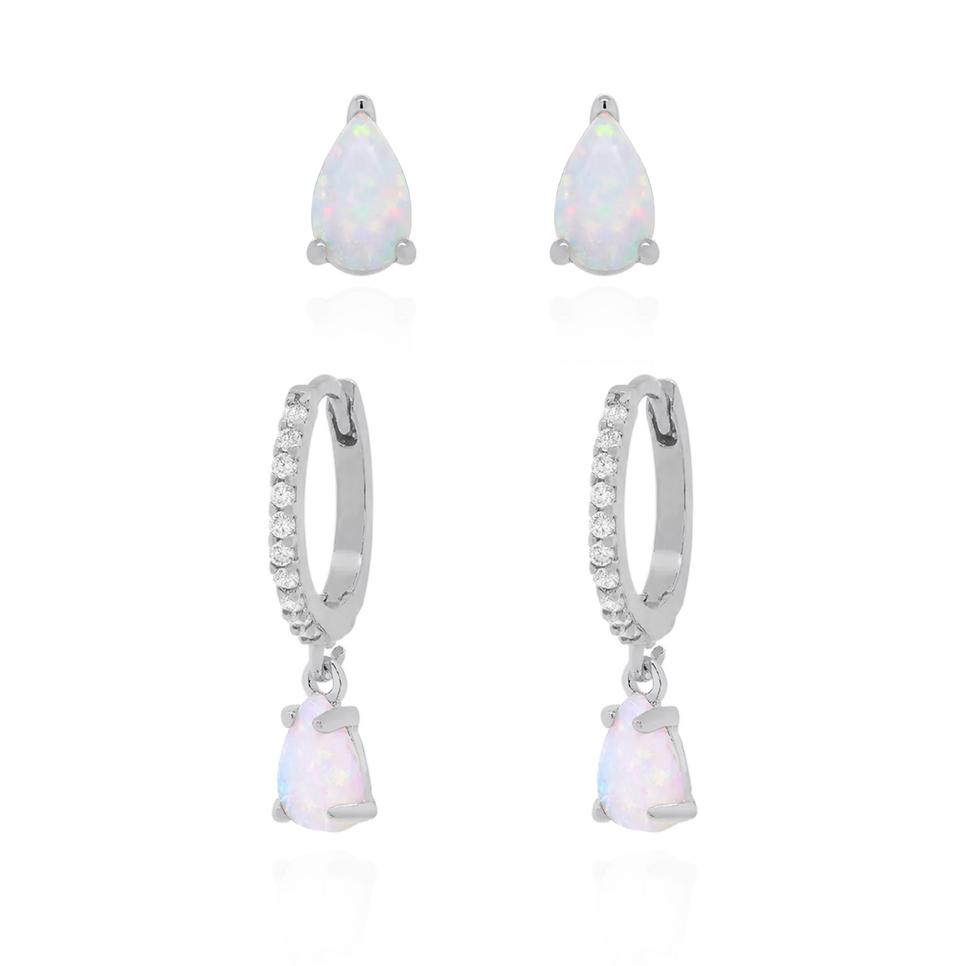 Opal Earring Gift Set | Huggie Hoops & Stud Earrings | 925 Sterling Silver