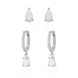 Opal Earring Gift Set | Huggie Hoops & Stud Earrings | 925 Sterling Silver
