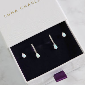 Opal Earring Gift Set | Huggie Hoops & Stud Earrings | 925 Sterling Silver