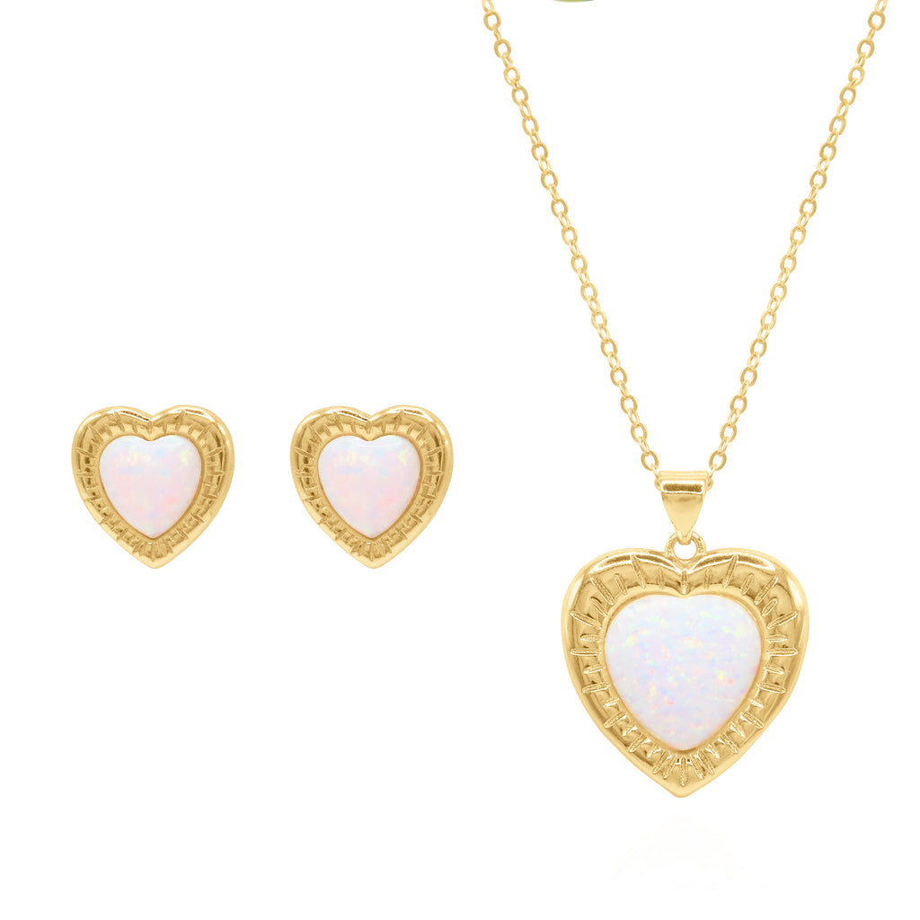 Opal Heart Necklace Gift Set Earrings & Necklace 18k Plated