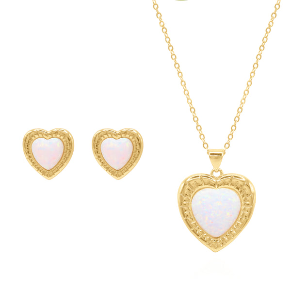 Opal Heart Necklace Gift Set | Earrings & Necklace | 18k Gold Plated