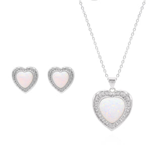 Opal Heart Necklace Gift Set | Earrings & Necklace | 925 Sterling Silver