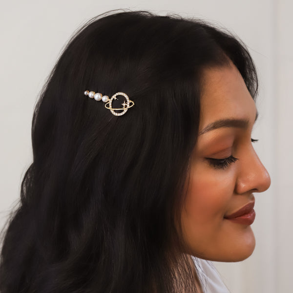 Pixie Pearl Planet Hair Clip | Gold