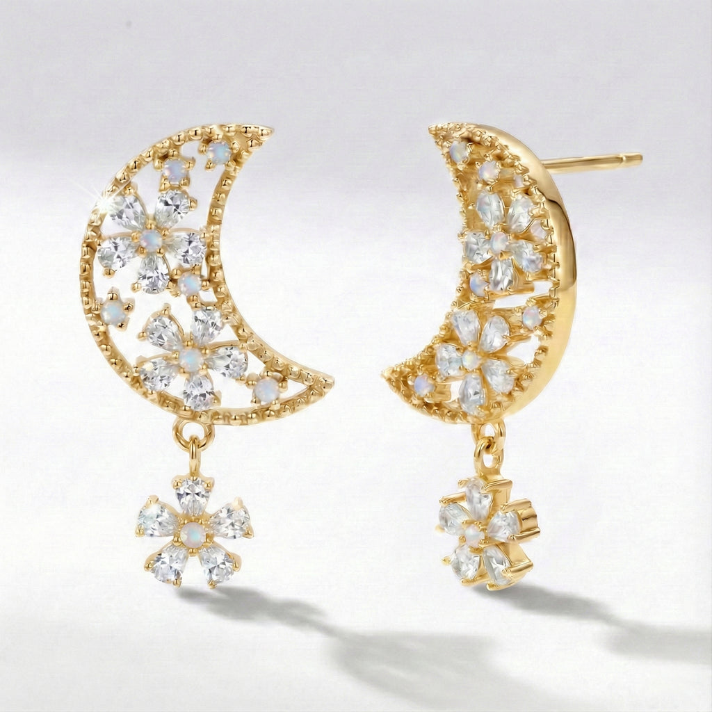 Posie Flower Moon Earrings 18k Plated