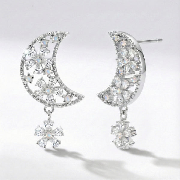 Posie Flower Moon Earrings | 925 Sterling Silver