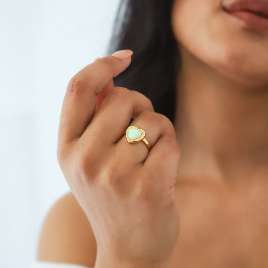 Roxanne Opal Heart Ring | 18k Gold Plated