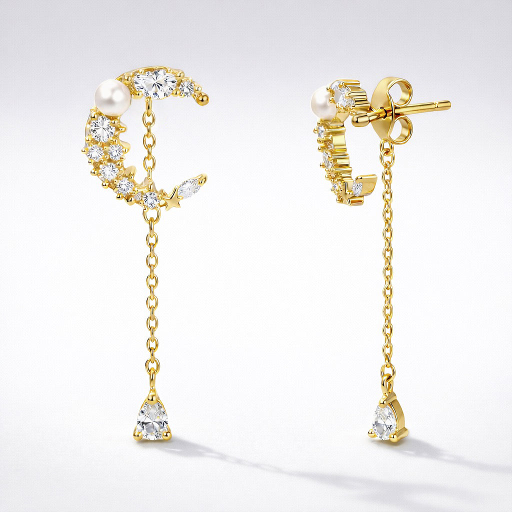 Sabrina Moon Drop Earrings 18K Plated