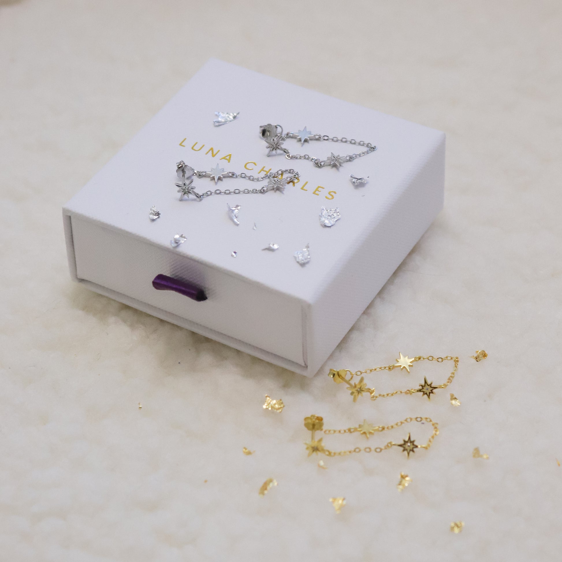 Savannah Star Drop Chain Earrings | 18k Gold Plated