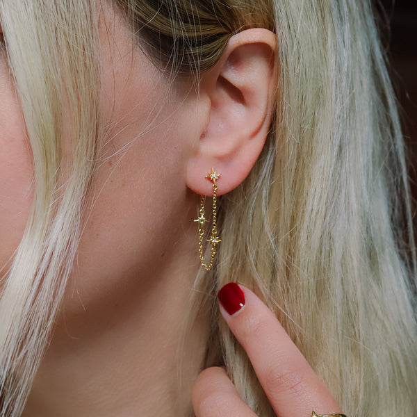 Savannah Star Drop Chain Earrings | 18k Gold Plated