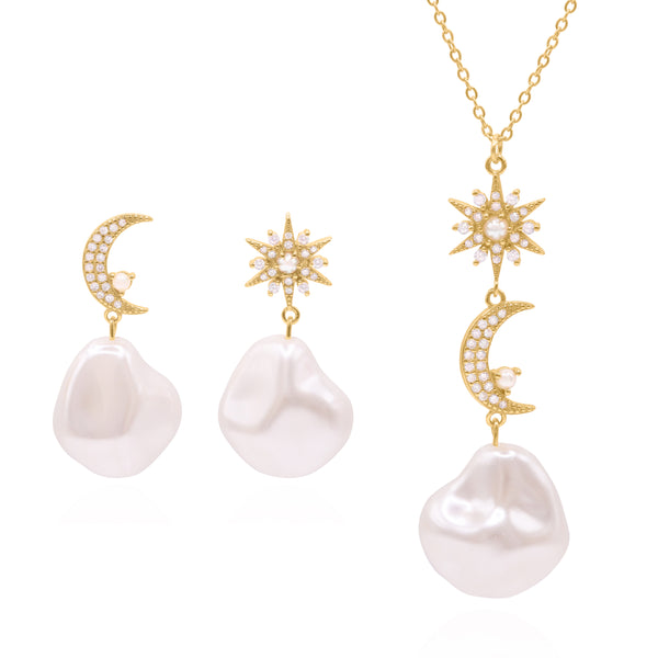Pearl Drop Gift Set | Earrings & Necklace | 18k Gold Plated