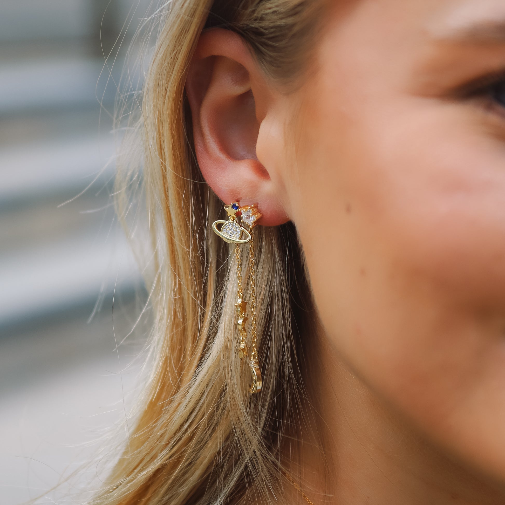 Serena Star and Planet Drop Earrings | 14K Gold Plated