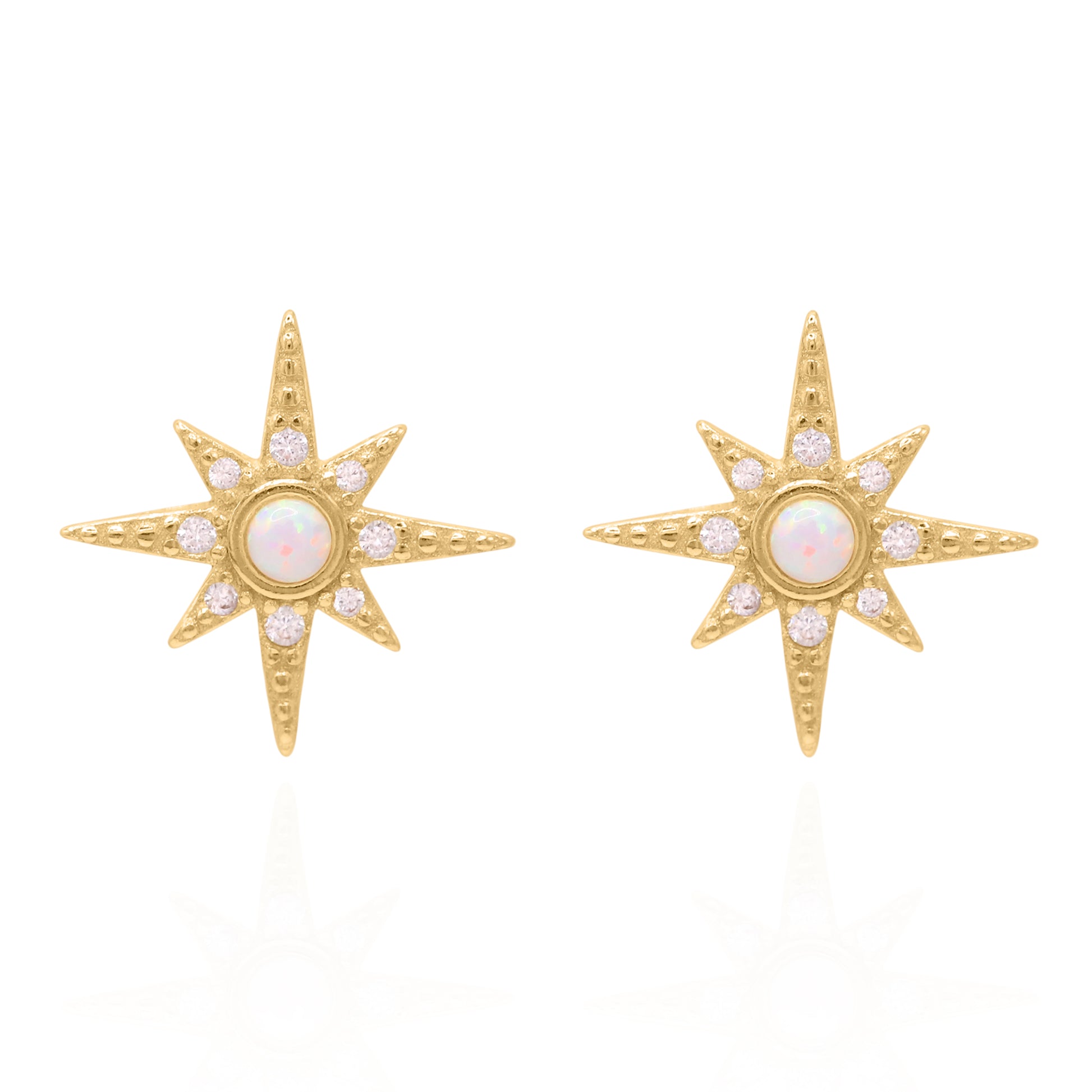 Serin Star Opal Stud Earrings | 18K Gold Plated